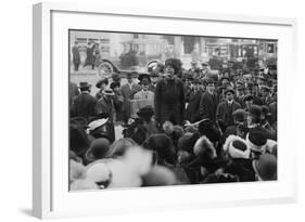 Lucy Burns Women's Rights Advocate Speaking to a Crowd of Men in NYC, 1913-null-Framed Photo