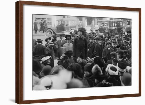 Lucy Burns Women's Rights Advocate Speaking to a Crowd of Men in NYC, 1913-null-Framed Photo