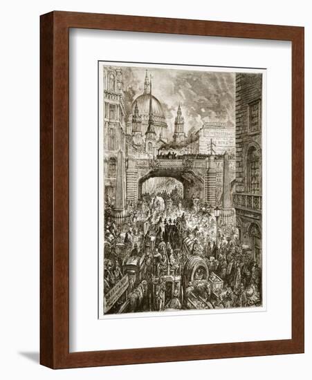 Ludgate Hill, from 'London, a Pilgrimage', Written by William Blanchard Jerrold-Gustave Doré-Framed Giclee Print