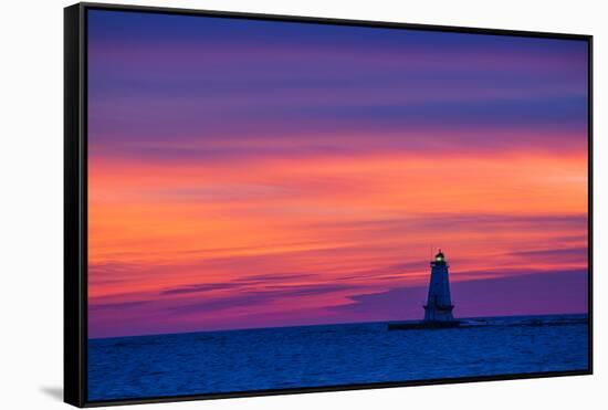 Ludington North Pierhead Lighthouse at Sunset on Lake Michigan, Mason County, Ludington, Michigan-Richard and Susan Day-Framed Stretched Canvas