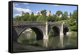 Ludlow Castle Above River Teme and Dinham Bridge, Ludlow, Shropshire, England-Stuart Black-Framed Stretched Canvas