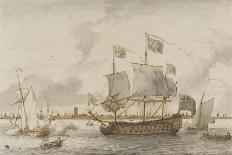 A View of Vlaardingen with Shipping in the Foreground (Pen and Ink with Wash on Paper)-Ludolf Backhuysen-Giclee Print