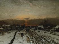 Winter landscape with sunset-Ludwig Munthe-Giclee Print