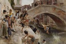 Figures on a Venetian Canal-Ludwig Passini-Framed Stretched Canvas