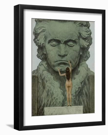 Ludwig Van Beethoven a Statue of Beethoven Is Caressed by a Naked Woman-null-Framed Art Print