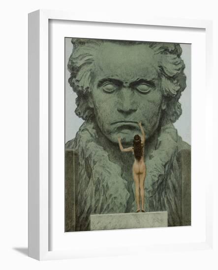 Ludwig Van Beethoven a Statue of Beethoven Is Caressed by a Naked Woman-null-Framed Art Print