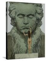 Ludwig Van Beethoven a Statue of Beethoven Is Caressed by a Naked Woman-null-Stretched Canvas