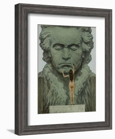 Ludwig Van Beethoven a Statue of Beethoven Is Caressed by a Naked Woman-null-Framed Art Print