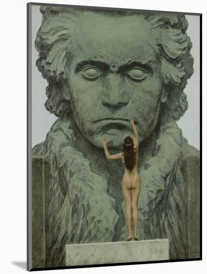 Ludwig Van Beethoven a Statue of Beethoven Is Caressed by a Naked Woman-null-Mounted Art Print