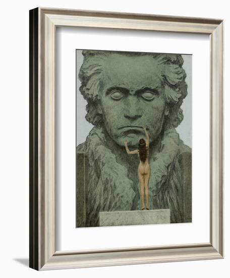 Ludwig Van Beethoven a Statue of Beethoven Is Caressed by a Naked Woman-null-Framed Art Print