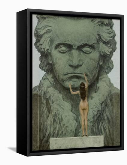 Ludwig Van Beethoven a Statue of Beethoven Is Caressed by a Naked Woman-null-Framed Stretched Canvas