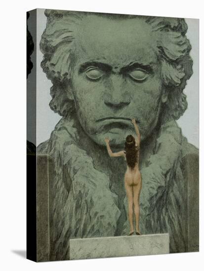 Ludwig Van Beethoven a Statue of Beethoven Is Caressed by a Naked Woman-null-Stretched Canvas