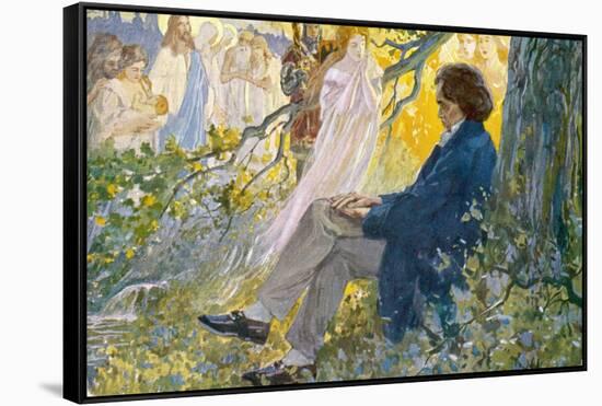 Ludwig Van Beethoven Beethoven Composes His Symphonies Sitting Under a Tree-L. Balestrieri-Framed Stretched Canvas