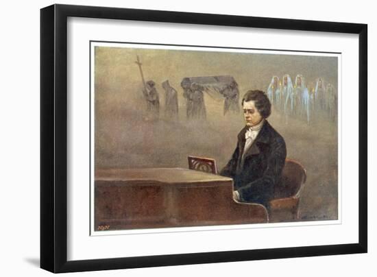 Ludwig Van Beethoven While Sitting at His Piano Beethoven Contemplates His Vision of Death-null-Framed Art Print