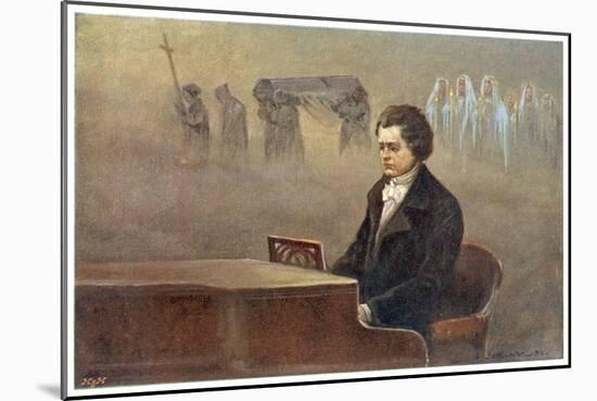 Ludwig Van Beethoven While Sitting at His Piano Beethoven Contemplates His Vision of Death-null-Mounted Art Print