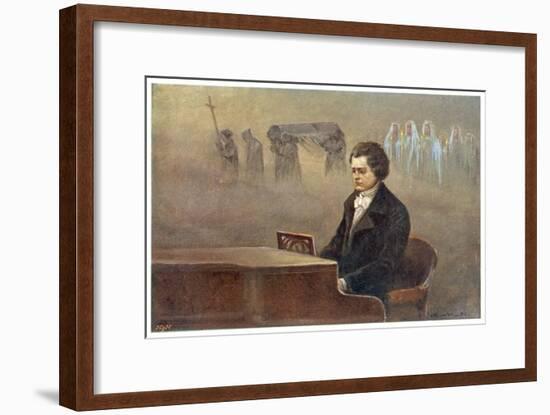 Ludwig Van Beethoven While Sitting at His Piano Beethoven Contemplates His Vision of Death-null-Framed Art Print