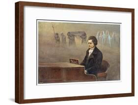 Ludwig Van Beethoven While Sitting at His Piano Beethoven Contemplates His Vision of Death-null-Framed Art Print