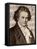 Ludwig Van Beethoven with One of His Manuscripts-null-Framed Stretched Canvas