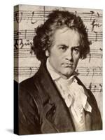 Ludwig Van Beethoven with One of His Manuscripts-null-Stretched Canvas