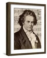 Ludwig Van Beethoven with One of His Manuscripts-null-Framed Giclee Print