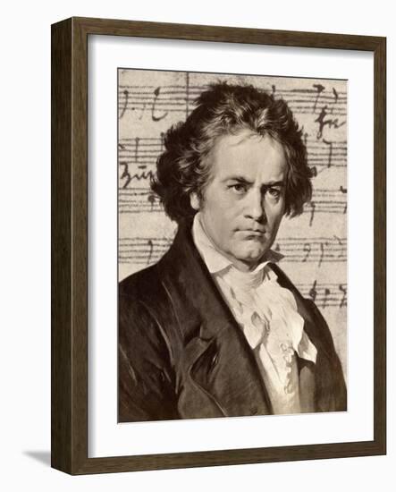 Ludwig Van Beethoven with One of His Manuscripts-null-Framed Giclee Print