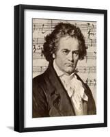 Ludwig Van Beethoven with One of His Manuscripts-null-Framed Giclee Print