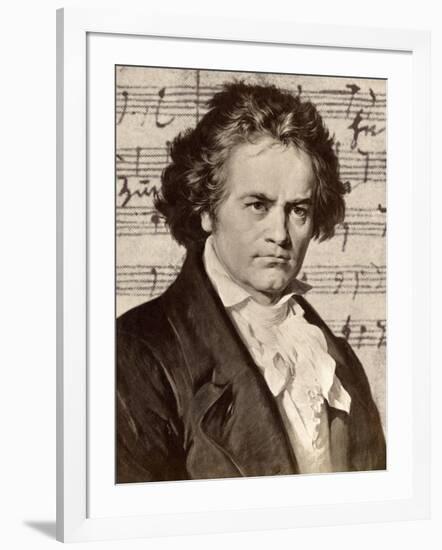 Ludwig Van Beethoven with One of His Manuscripts-null-Framed Giclee Print