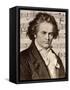 Ludwig Van Beethoven with One of His Manuscripts-null-Framed Stretched Canvas