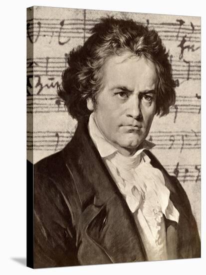 Ludwig Van Beethoven with One of His Manuscripts-null-Stretched Canvas