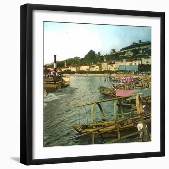 Lugano (Italy), the Port and Hotels Along the Lake, Circa 1865-Leon, Levy et Fils-Framed Premium Photographic Print