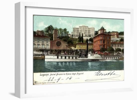 Lugano Kanton Tessin, Hotel Bristol,Dampfer Generoso-null-Framed Giclee Print