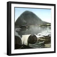 Lugano (Switzerland), Paddle Wheel Steamboat on the Lake and Pleasure Boats in the Port-Leon, Levy et Fils-Framed Photographic Print