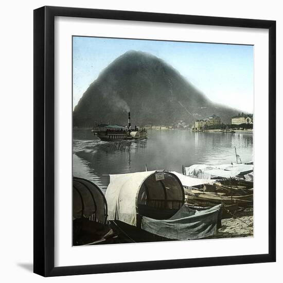 Lugano (Switzerland), Paddle Wheel Steamboat on the Lake and Pleasure Boats in the Port-Leon, Levy et Fils-Framed Photographic Print