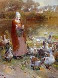 Tending the Geese-Luigi Chialiva-Stretched Canvas