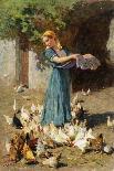 Feeding the Chickens-Luigi Rossi-Laminated Giclee Print