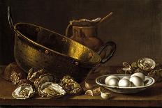 Bodegón con ostras, ajos, huevos, perol y puchero-Luis Egidio Meléndez-Giclee Print