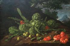 Still Life with Artichokes, Tomatoes in Landscape-Luis Egidio Melendez-Art Print