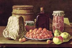 Bodegon with Bread, two Sweet Boxes, a Honey Pot and a Ceramic Jar-Luis Menendez or Melendez-Framed Giclee Print