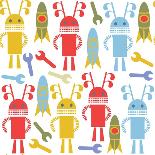 Colorful Cute Robots and Monsters Pattern-Luizavictorya72-Art Print