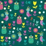 Cute Pattern with Cartoon Birds and Flowers-Luizavictorya72-Framed Art Print