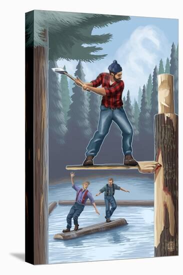 Lumberjack Montage-Lantern Press-Stretched Canvas