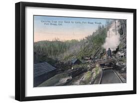Lumberjacks Carrying Logs over Gulch by Cable - Fort Bragg, CA-Lantern Press-Framed Art Print