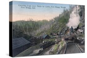 Lumberjacks Carrying Logs over Gulch by Cable - Fort Bragg, CA-Lantern Press-Stretched Canvas