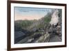 Lumberjacks Carrying Logs over Gulch by Cable - Fort Bragg, CA-Lantern Press-Framed Premium Giclee Print