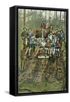 Lumberjacks Sitting on Redwood Stump-null-Framed Stretched Canvas