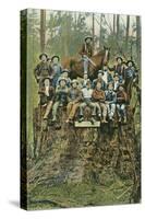 Lumberjacks Sitting on Redwood Stump-null-Stretched Canvas