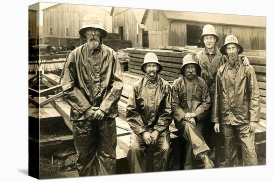 Lumberyard Workers in Rain Gear-null-Stretched Canvas