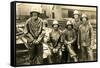 Lumberyard Workers in Rain Gear-null-Framed Stretched Canvas