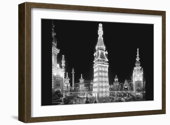 Luna Park at Night in Coney Island-null-Framed Art Print