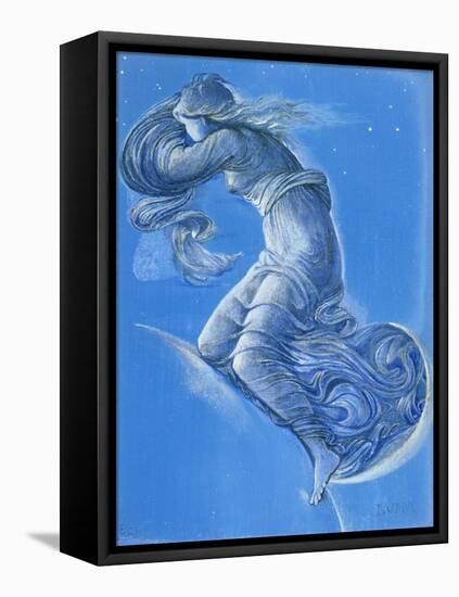 Luna (W/C, Bodycolour, Pencil and Silver Paint on Linen)-Edward Burne-Jones-Framed Stretched Canvas